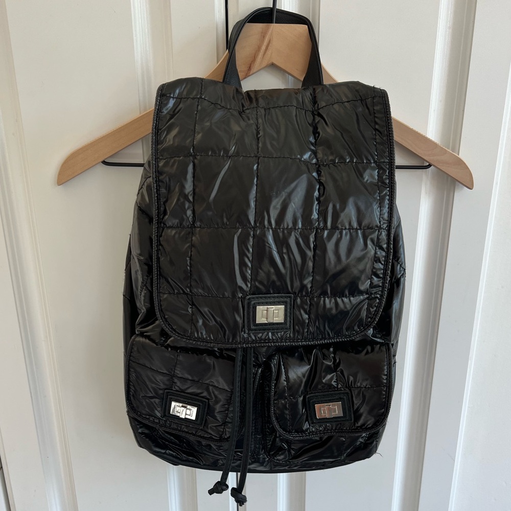 Black quilted backpack